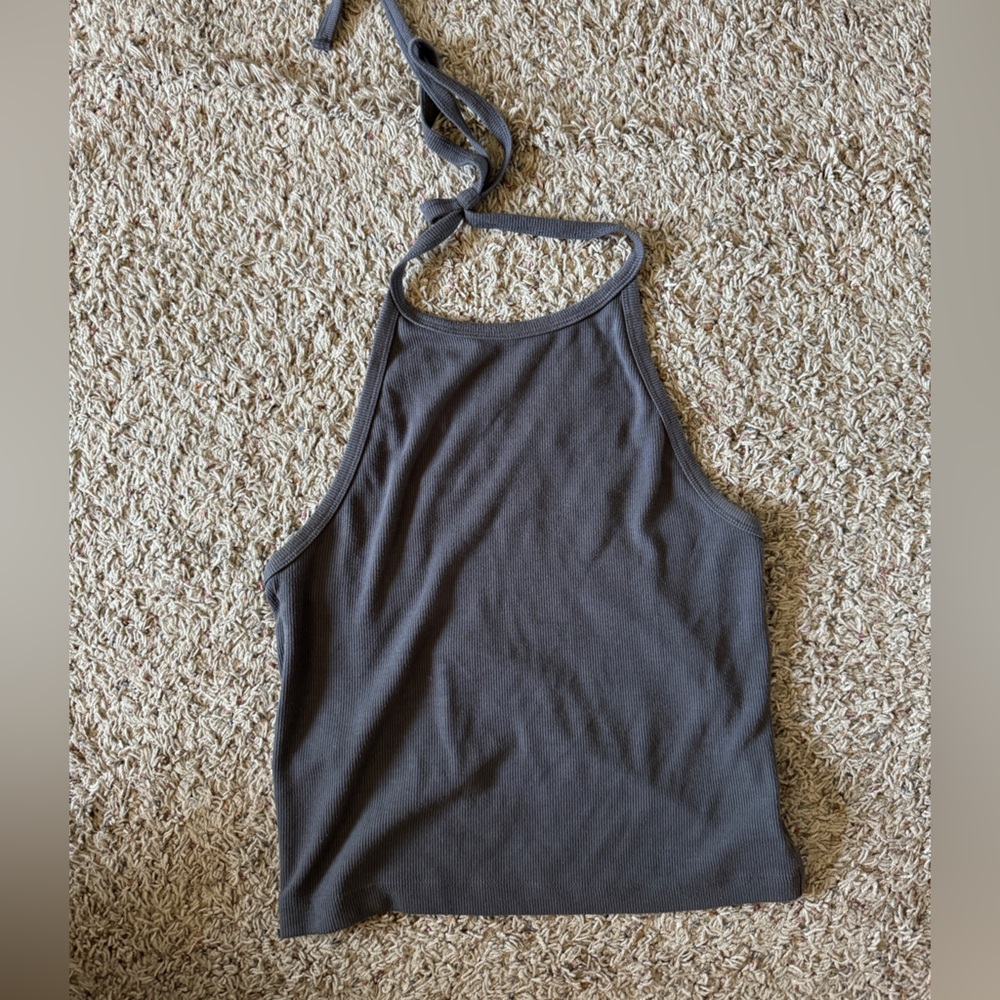 American Eagle Halter top, ribbed and stretchy -L dark gray